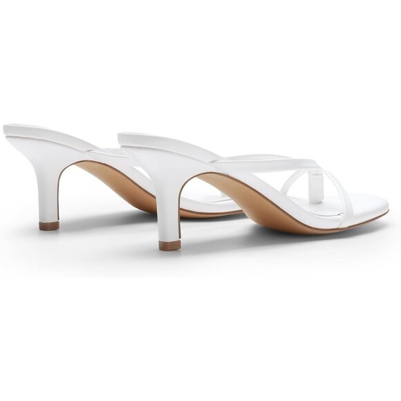 Dream Pairs Women White Faux Leather Open Square Toe Thong Heeled Sandals - Picture 3 of 7